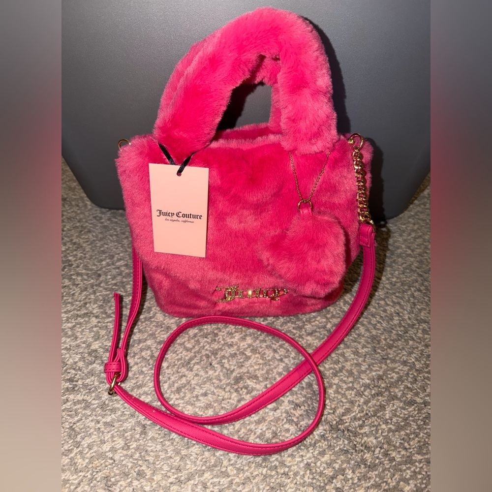 Juicy Couture Free Love Fluffy Mini Tote Or Crossbody Removable Strap NWT - Picture 2 of 9